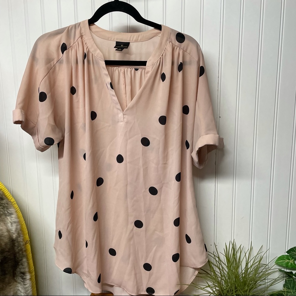 Worthington pink & black polka dot blouse Medium